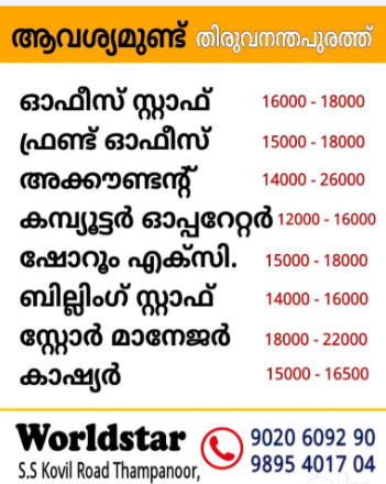 Wanted Office Staffs in Thiruvananthapuram